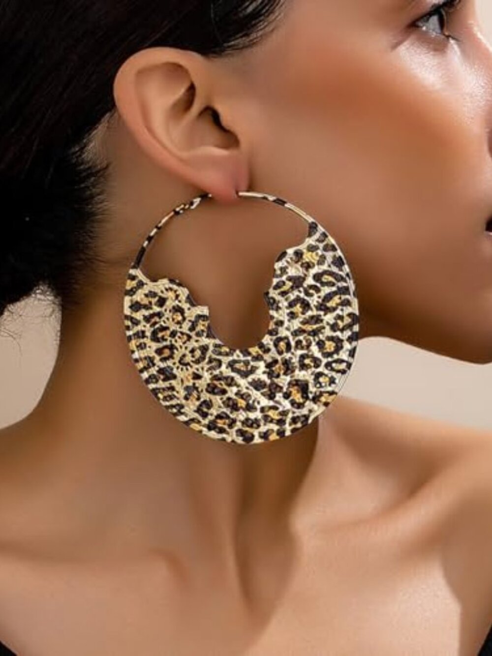 Print Earrings for Women Vintage Leopards Print Hoop Earrings 90s Large Bamboo